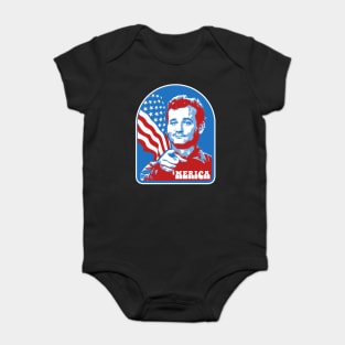 'Merica! USA July Fourth Bill Murray Fan Tribute Satire USA American Red White & Blue Funny Baby Bodysuit